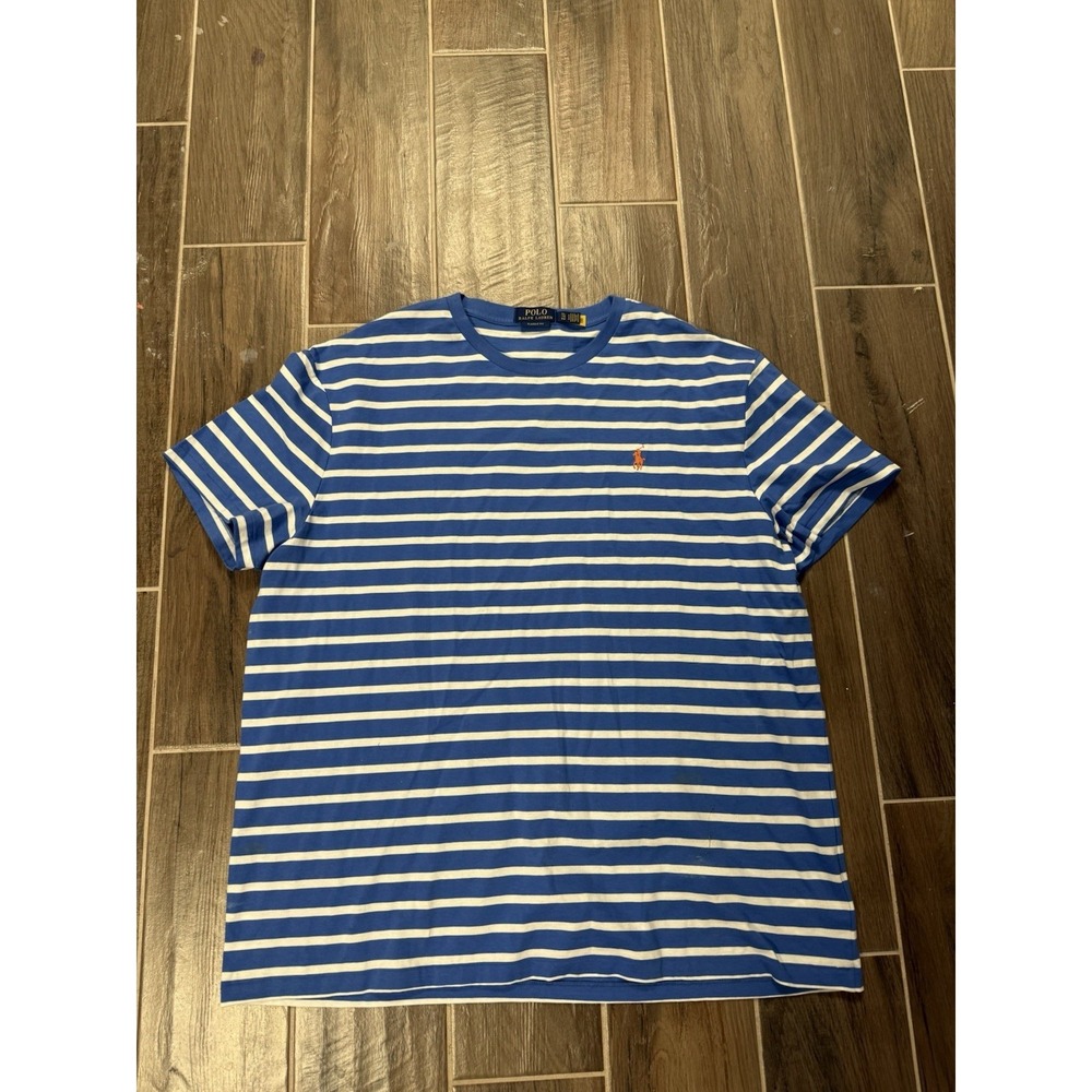 Polo Ralph Lauren Striped Blue White T-Shirt Pony Size XL Classic Fit